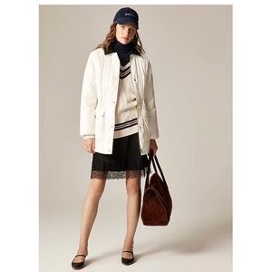 J.CREW Puffer Barn Jacket with PrimaLoft Small Cream‎ Ivory NEW Quilted CN066